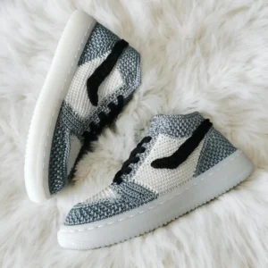 Crochet Sneakers Slippers Adult- Custom Retro High Tops | Trendy Streetwear Gift for Sneakerheads | Knitted Plush Booties for Men & Women