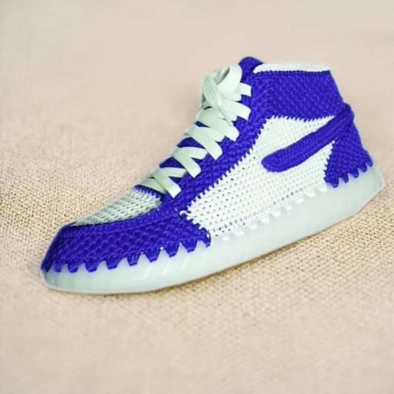 Crochet Sneakers Slippers Adult- Custom Retro High Tops | Trendy Streetwear Gift for Sneakerheads | Knitted Plush Booties for Men & Women - Image 3