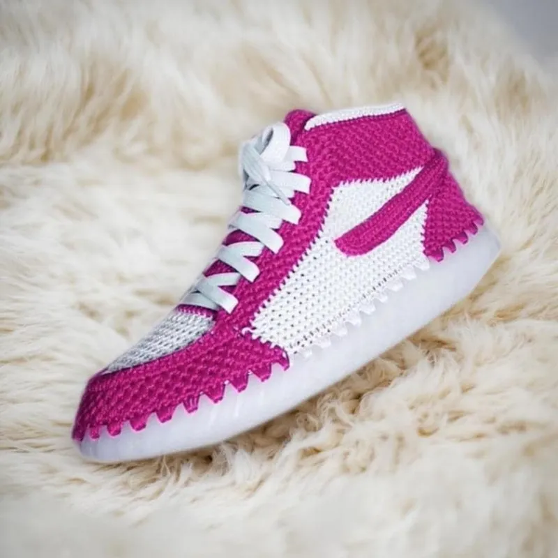 Crochet Sneakers Slippers Adult- Custom Retro High Tops | Trendy Streetwear Gift for Sneakerheads | Knitted Plush Booties for Men & Women - Image 7