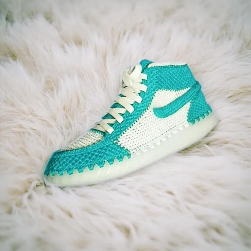 Crochet Sneakers Slippers Adult- Custom Retro High Tops | Trendy Streetwear Gift for Sneakerheads | Knitted Plush Booties for Men & Women - Image 6