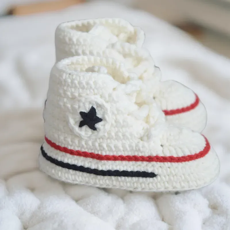 Handmade Crochet Baby Sneaker Booties – Newborn Baby Gift, Classic Star Chuck Style, Custom Colors Available - Image 14