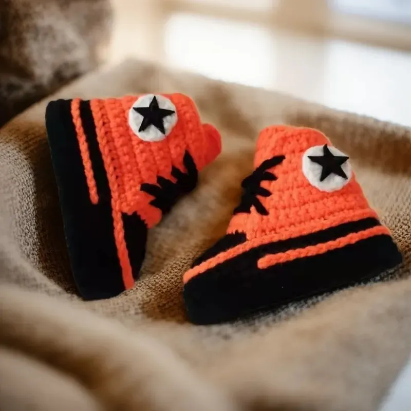 Handmade Crochet Baby Sneaker Booties – Newborn Baby Gift, Classic Star Chuck Style, Custom Colors Available - Image 11