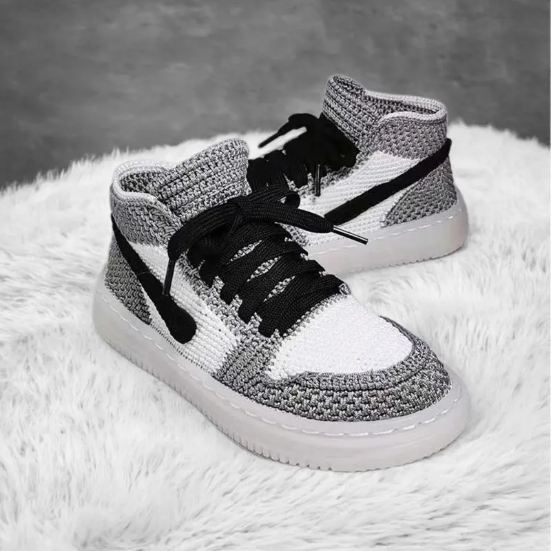 Crochet Sneakers Slippers Adult- Custom JD1 Retro High Tops | Knitted Plush Booties - Image 2
