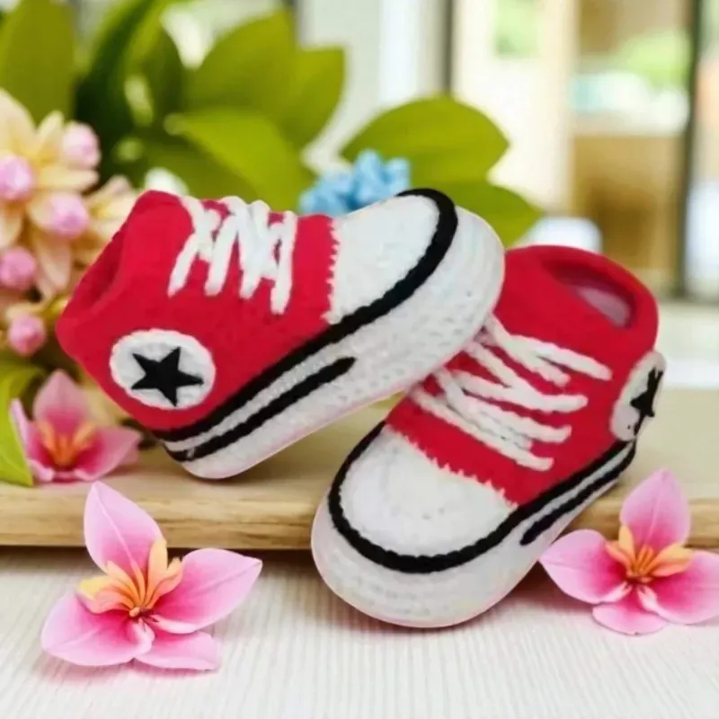 Handmade Crochet Baby Sneaker Booties – Newborn Baby Gift, Classic Star Chuck Style, Custom Colors Available - Image 10