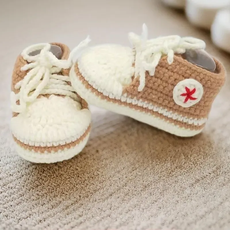 Handmade Crochet Baby Sneaker Booties – Newborn Baby Gift, Classic Star Chuck Style, Custom Colors Available - Image 9
