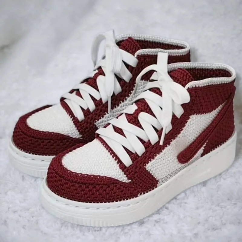 Crochet Sneakers Slippers Adult- Custom JD1 Retro High Tops | Knitted Plush Booties - Image 5