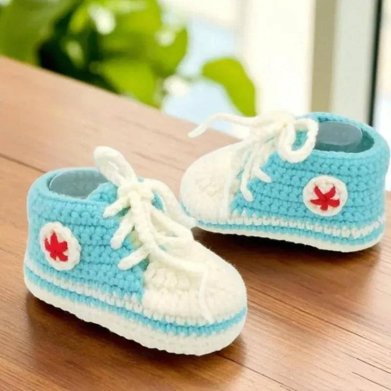Handmade Crochet Baby Sneaker Booties – Newborn Baby Gift, Classic Star Chuck Style, Custom Colors Available - Image 7