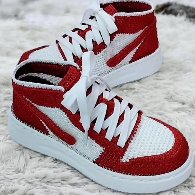 Crochet Sneakers Slippers Adult- Custom JD1 Retro High Tops | Knitted Plush Booties - Image 4