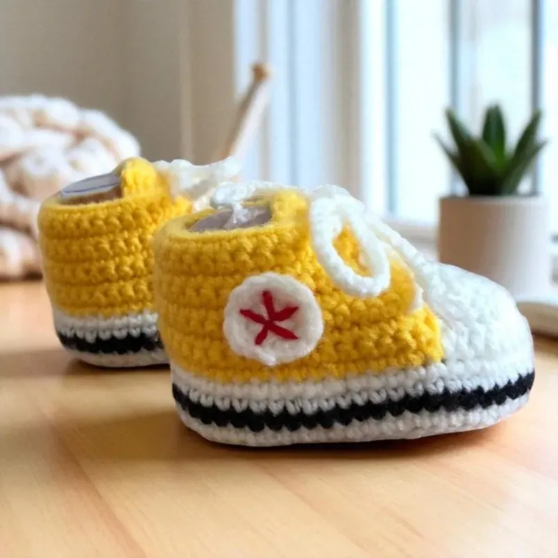 Handmade Crochet Baby Sneaker Booties – Newborn Baby Gift, Classic Star Chuck Style, Custom Colors Available - Image 6