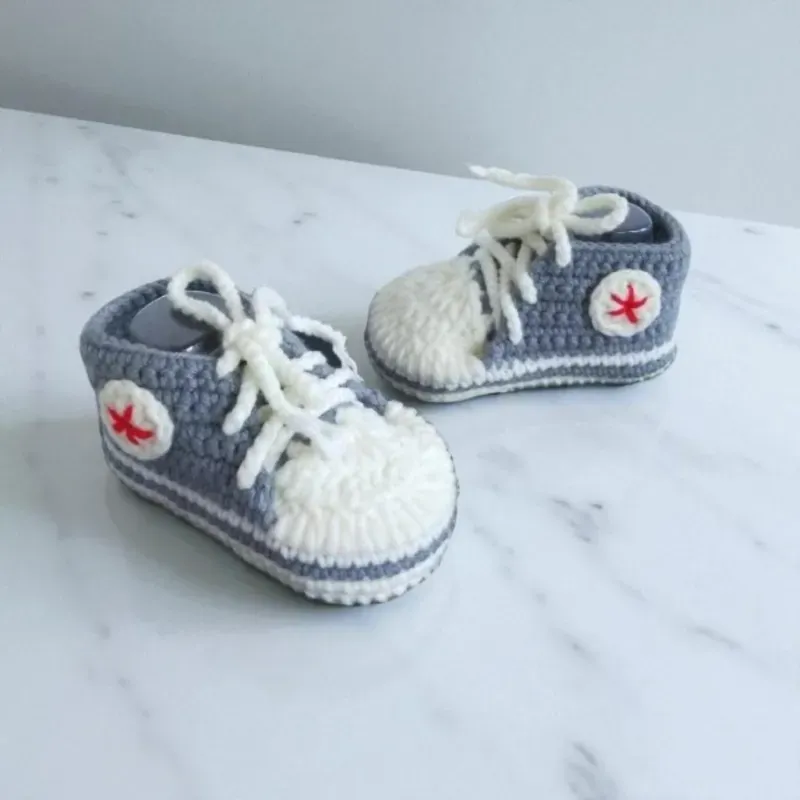 Handmade Crochet Baby Sneaker Booties – Newborn Baby Gift, Classic Star Chuck Style, Custom Colors Available - Image 5