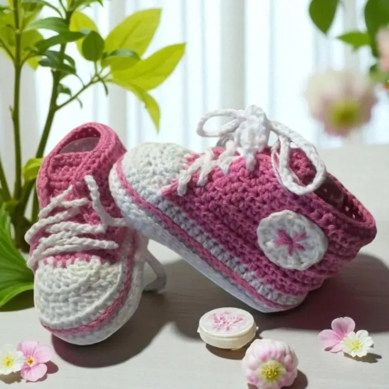 Handmade Crochet Baby Sneaker Booties – Newborn Baby Gift, Classic Star Chuck Style, Custom Colors Available - Image 4