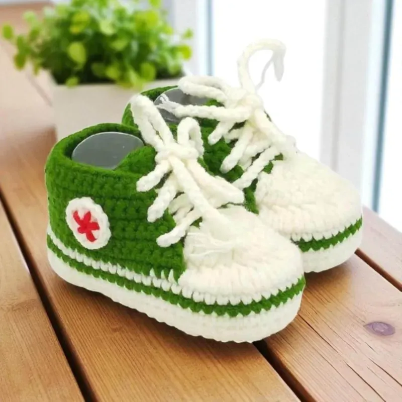 Handmade Crochet Baby Sneaker Booties – Newborn Baby Gift, Classic Star Chuck Style, Custom Colors Available - Image 3