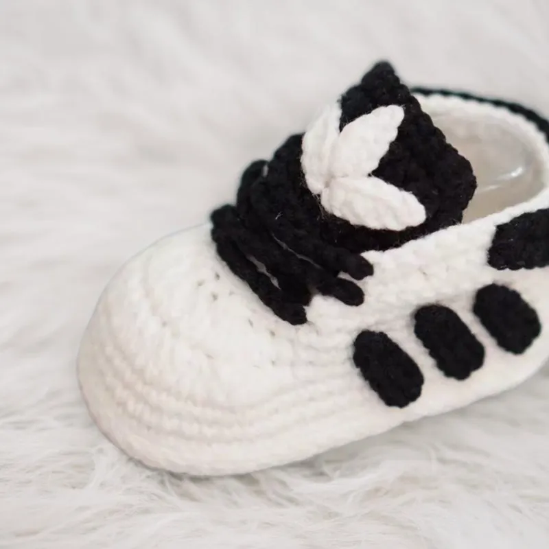 Crochet Sneakers Baby Booties Three Stripes-Newborn Baby Gift, New Mom Baby Shower Gift, - Image 1