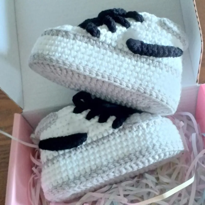 Handmade Crochet Baby Booties Sneakers -Smoke Grey - Image 2