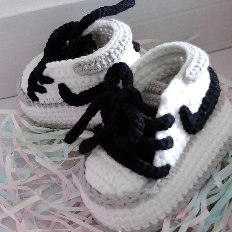 Handmade Crochet Baby Booties Sneakers -Smoke Grey - Image 4