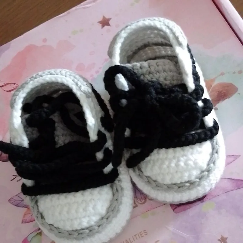 Handmade Crochet Baby Booties Sneakers -Smoke Grey - Image 7