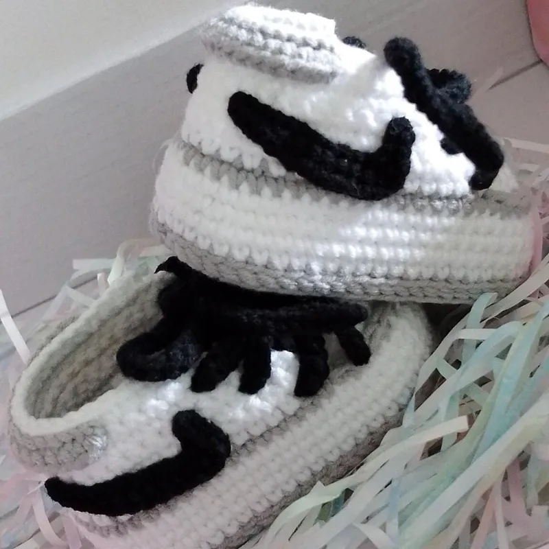 Handmade Crochet Baby Booties Sneakers -Smoke Grey - Image 9