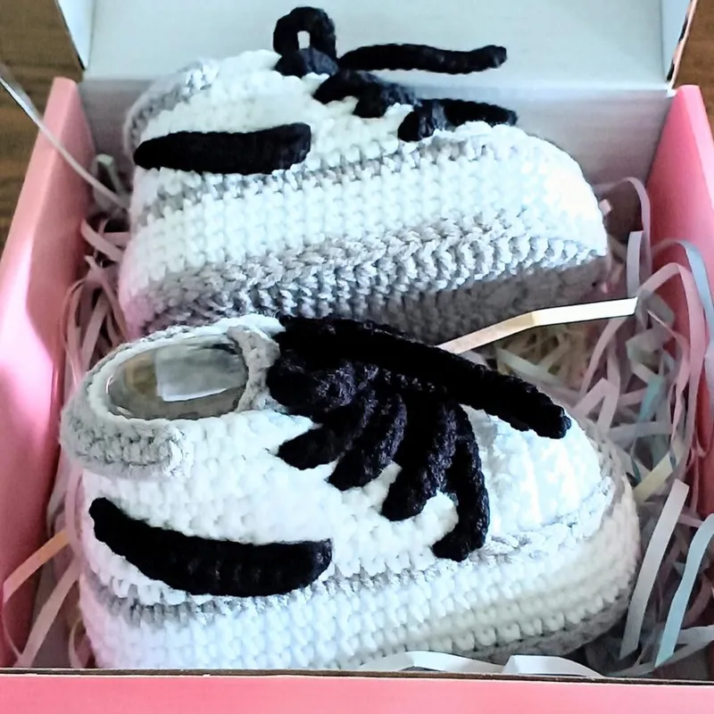 Handmade Crochet Baby Booties Sneakers -Smoke Grey - Image 1