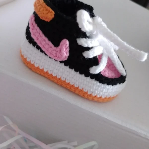 Crochet Baby Sneaker Slippers Booties -Pink