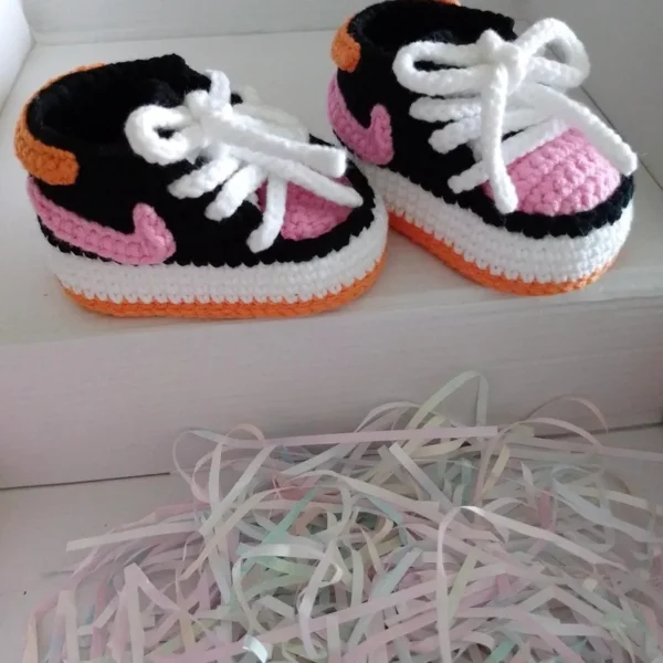 Crochet Baby Sneaker Slippers Booties -Pink