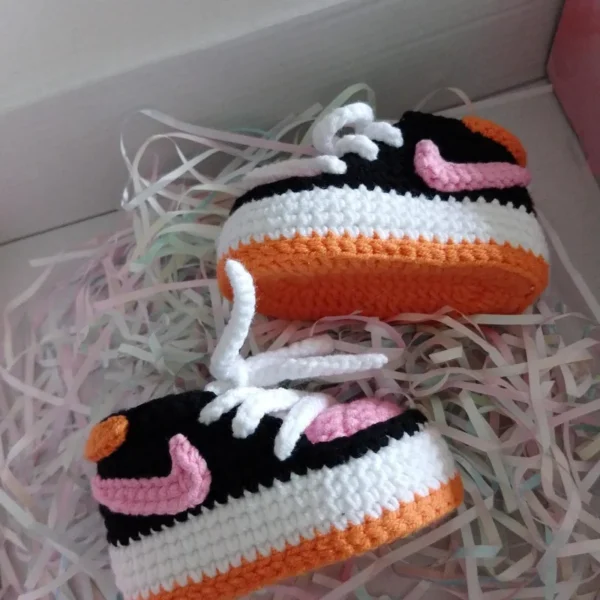 Crochet Baby Sneaker Slippers Booties -Pink