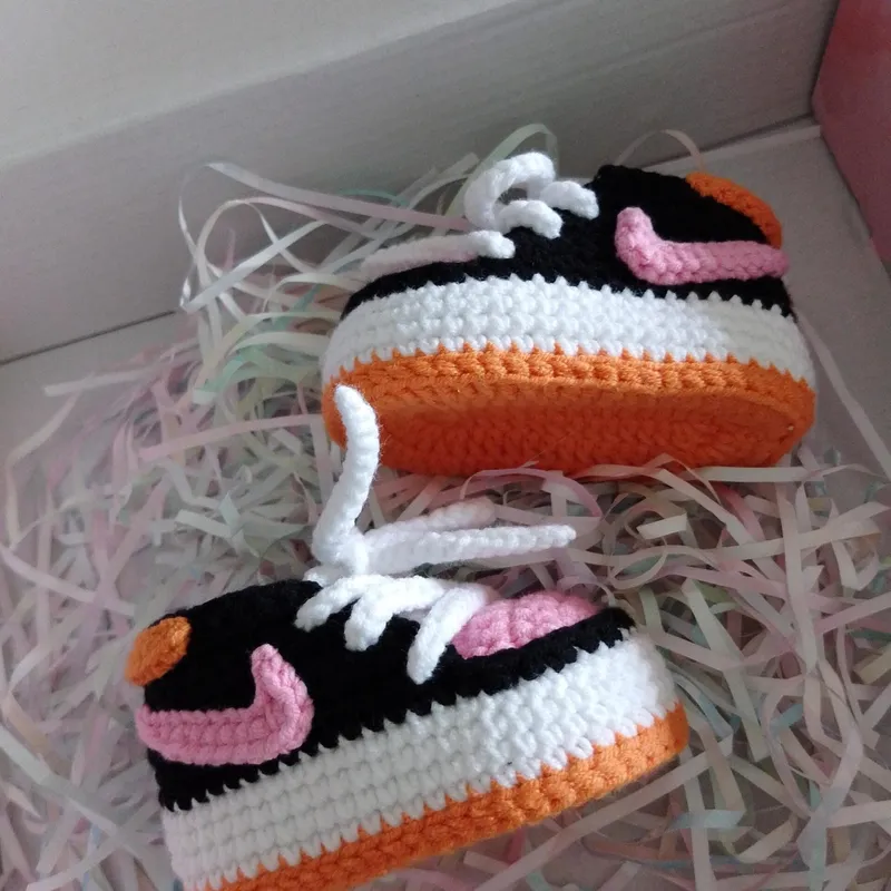 Crochet Baby Sneaker Slippers Booties -Pink - Image 5